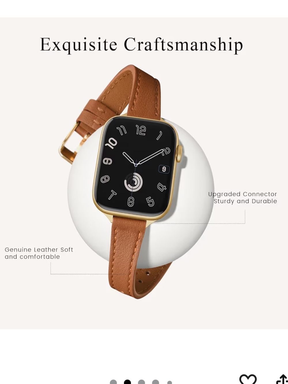 Leather Strap Smartwatch with Gold Case - Brown